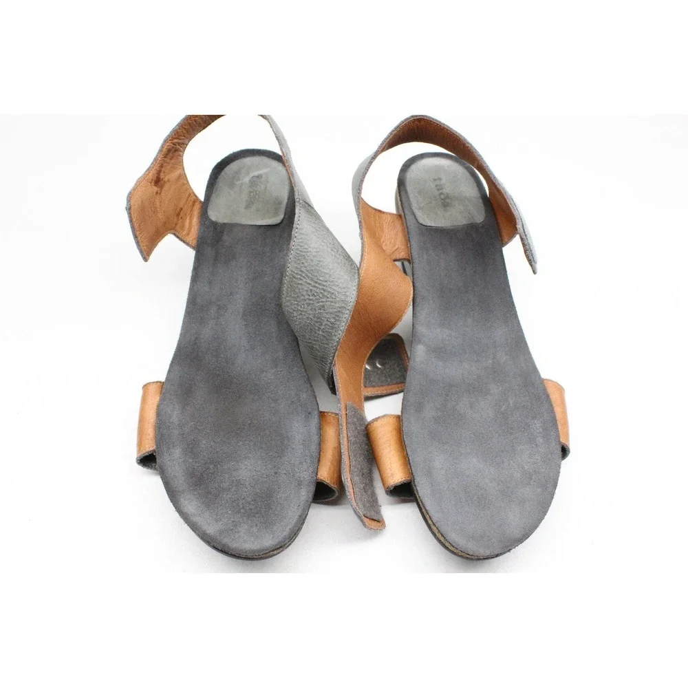 Taos Carousel 2 Grey Leather Wedge‎ Open Toe Slingback Sandal Womens 40 US 9-9.5
